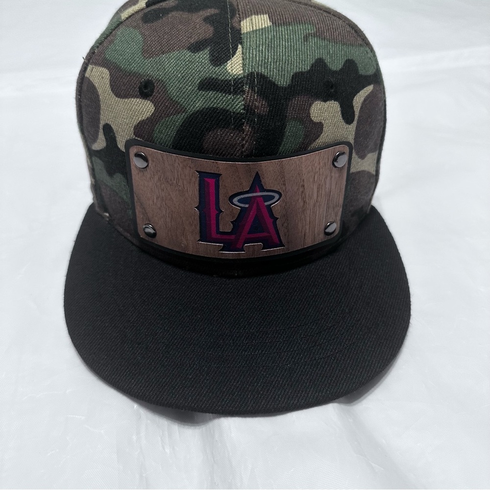 Men Snapback Hat Classic Hip Hop Style Flat Brim LA Wooden Patch camuflaje - Picture 3 of 16